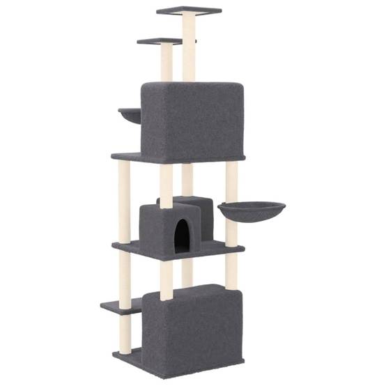 Arbre à Chat Géant 180cm pour Plusieurs Chats, 4 Niches, 2 Hamacs, Griffoirs Sisal, Peluche Gris Foncé – ComfortXL Pet Living - Image 5