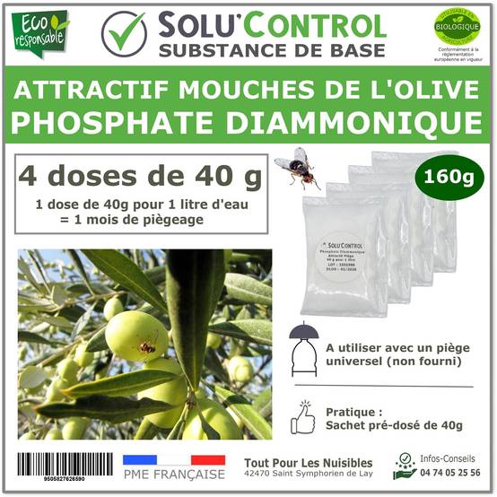 SOLU'CONTROL - Phosphate Diammonique, appât naturel contre la mouche de l'olive - Sachet de 160g