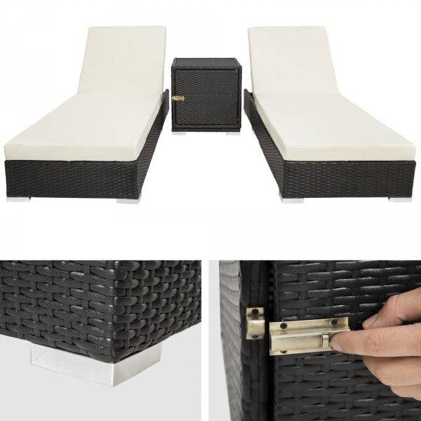 Helloshop26 - Lot de deux chaises longue bain de soleil en résine tressé poly rotin noir + table + deux set de housses + housse de protection - Image 3