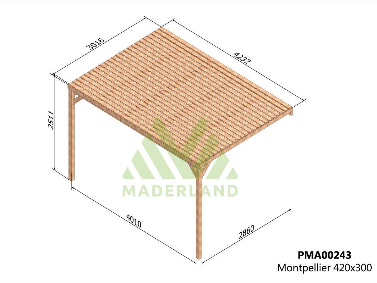Pergola adossée en bois Montpellier 420 x 300 cm + 2 supports surélevés - Maderland - Image 3