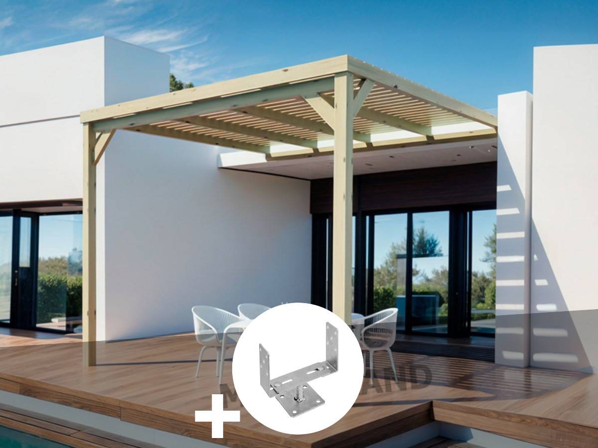 Pergola adossée en bois Montpellier 420 x 300 cm + 2 supports surélevés - Maderland - Image 2