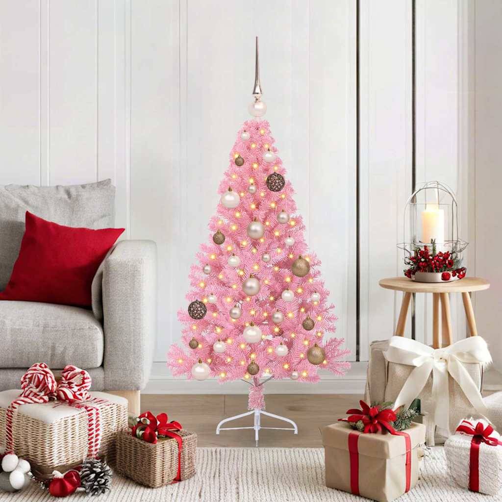 ComfortXL - Petit Sapin de Noël Artificiel Rose 120 cm Prêt à Décorer, 150 LED et Boules Fournies – ComfortXL Outdoor Living - Image 1