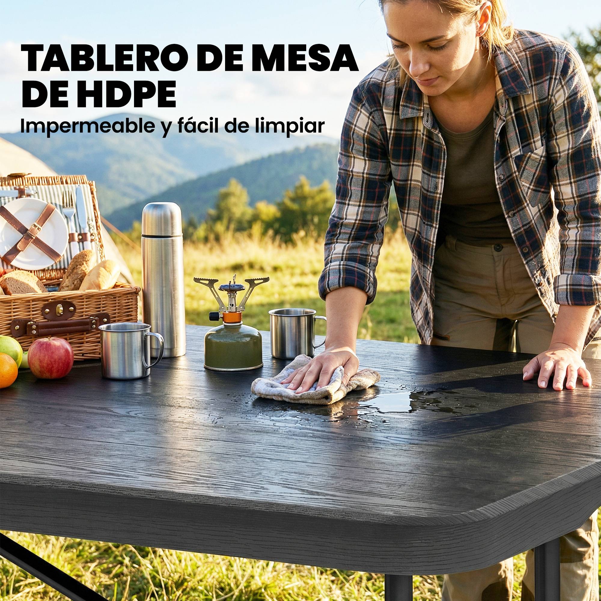 ComfortXL - Ensemble table et chaises camping HDPE métal pour pique-nique pliable valise 180cm - ComfortXL Outdoor Living - Image 7