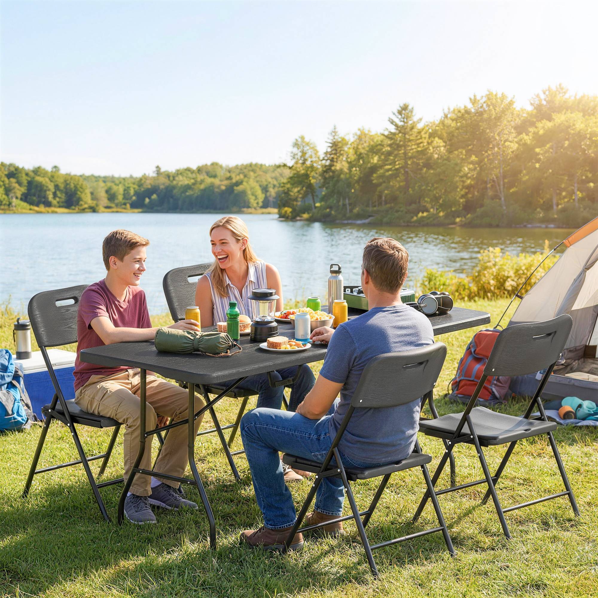 ComfortXL - Ensemble table et chaises camping HDPE métal pour pique-nique pliable valise 180cm - ComfortXL Outdoor Living - Image 4