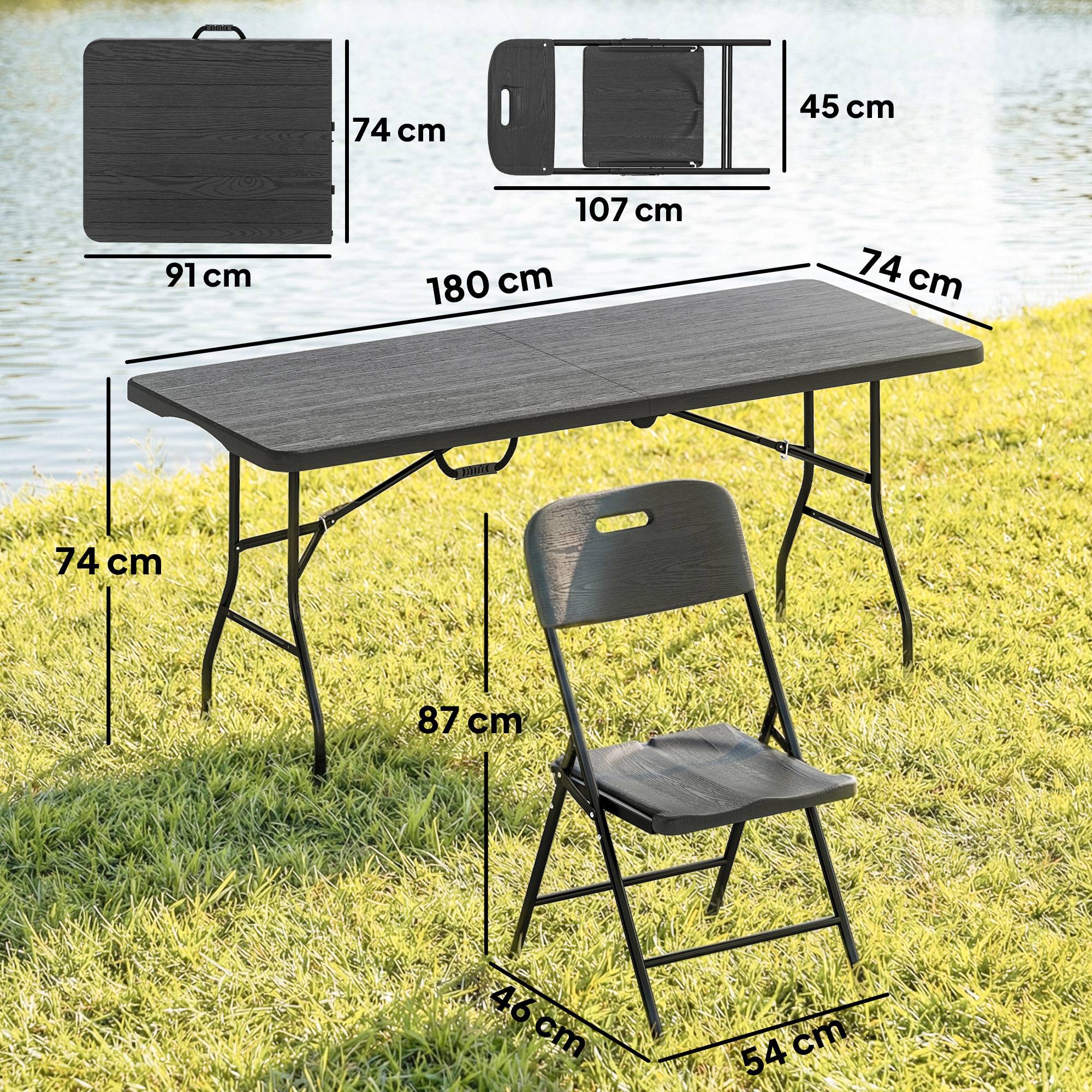 ComfortXL - Ensemble table et chaises camping HDPE métal pour pique-nique pliable valise 180cm - ComfortXL Outdoor Living - Image 5