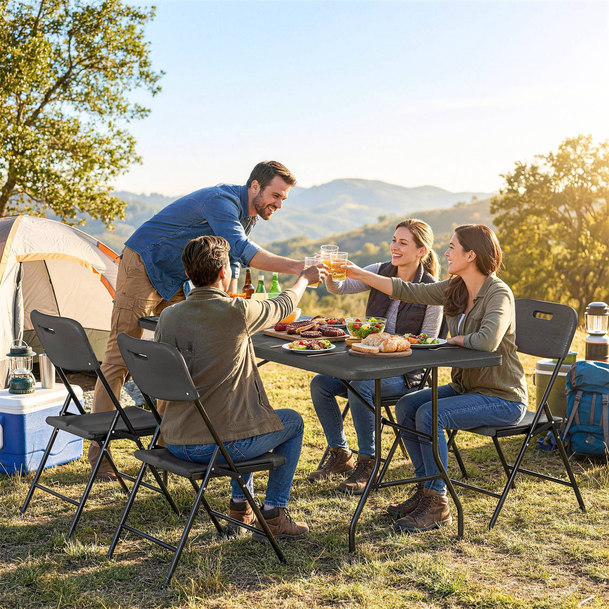 ComfortXL - Ensemble table et chaises camping HDPE métal pour pique-nique pliable valise 180cm - ComfortXL Outdoor Living - Image 3