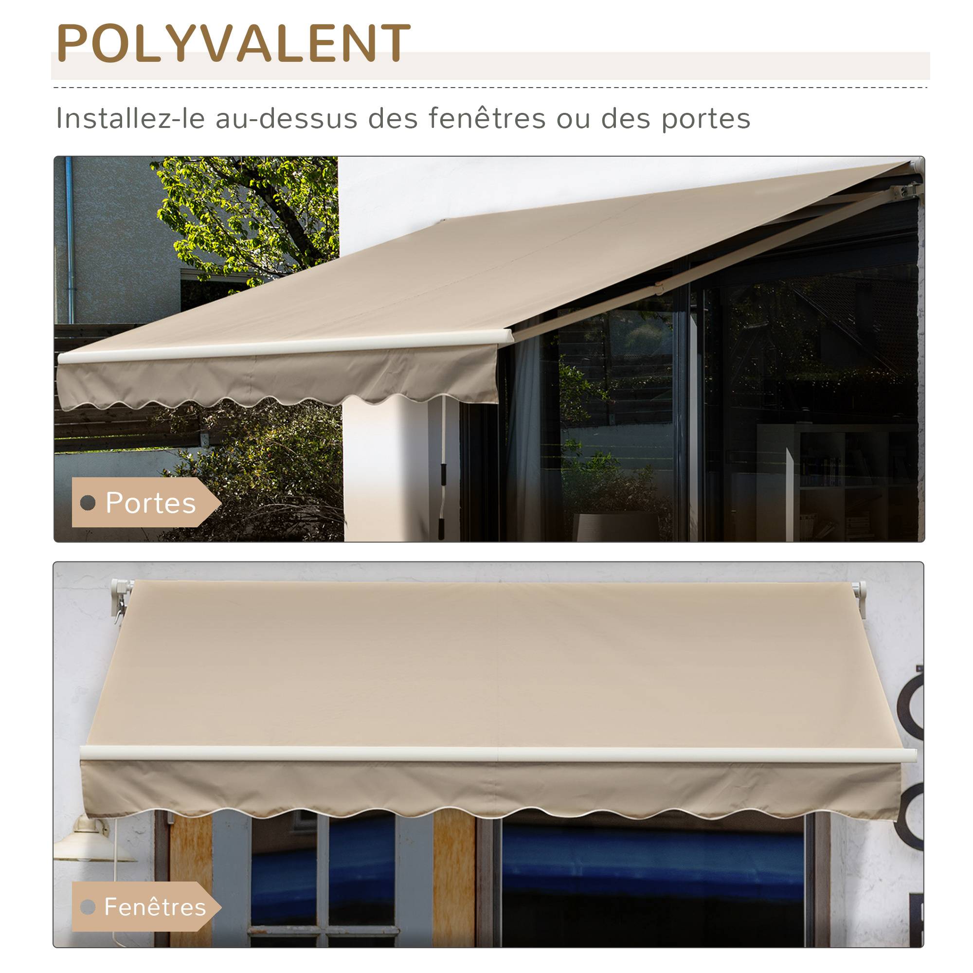 Store banne manuel 395x245 cm,manivelle,angle 45-85°,alu/polyester 280g,UV,beige - Image 7