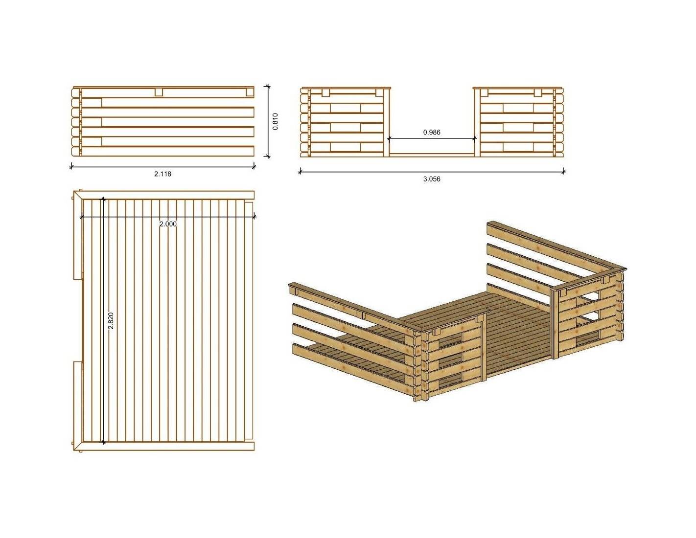 Altanka - Abri de jardin en bois - 3x3 m + terrasse avec balustrade et avant-toit en bois - 15 m2 - Traité - DOM427+DOM146+DOM147+POD05 - ALTANKA - Image 4