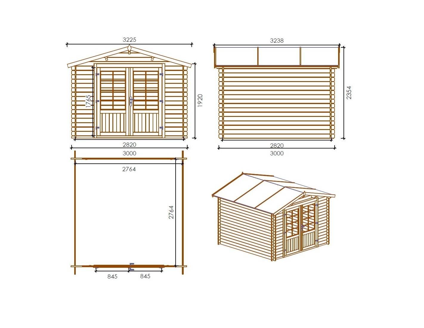 Altanka - Abri de jardin en bois - 3x3 m + terrasse avec balustrade et avant-toit en bois - 15 m2 - Traité - DOM427+DOM146+DOM147+POD05 - ALTANKA - Image 2