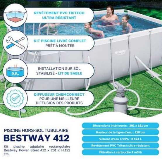 Bestway - Piscine Power Steel Bestway 4.12m Robuste, Kit Complet, Facile à Monter - Bestway - Image 5