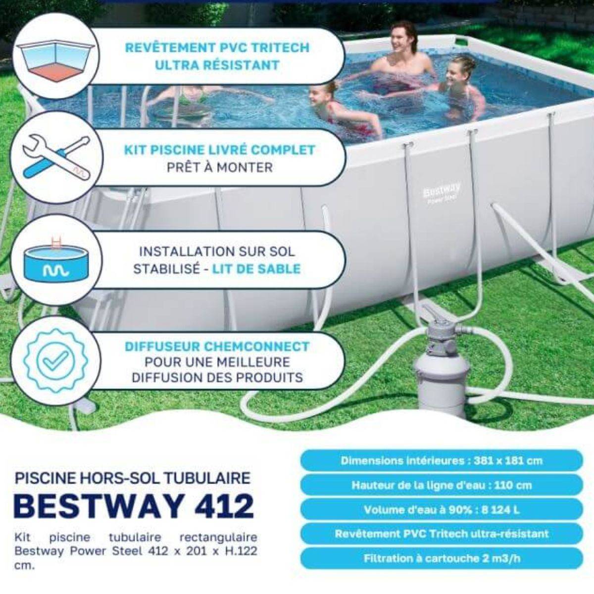 Bestway - Piscine Power Steel Bestway 4.12m Robuste, Kit Complet, Facile à Monter - Bestway - Image 5