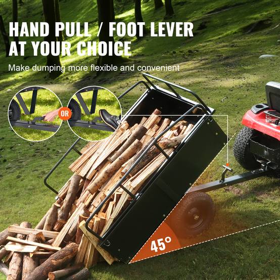 VEVOR Remorque benne basculante 340 kg, côtés amovibles, chariot déversement 0,4 m³, pour tracteur/VTT. - Image 5