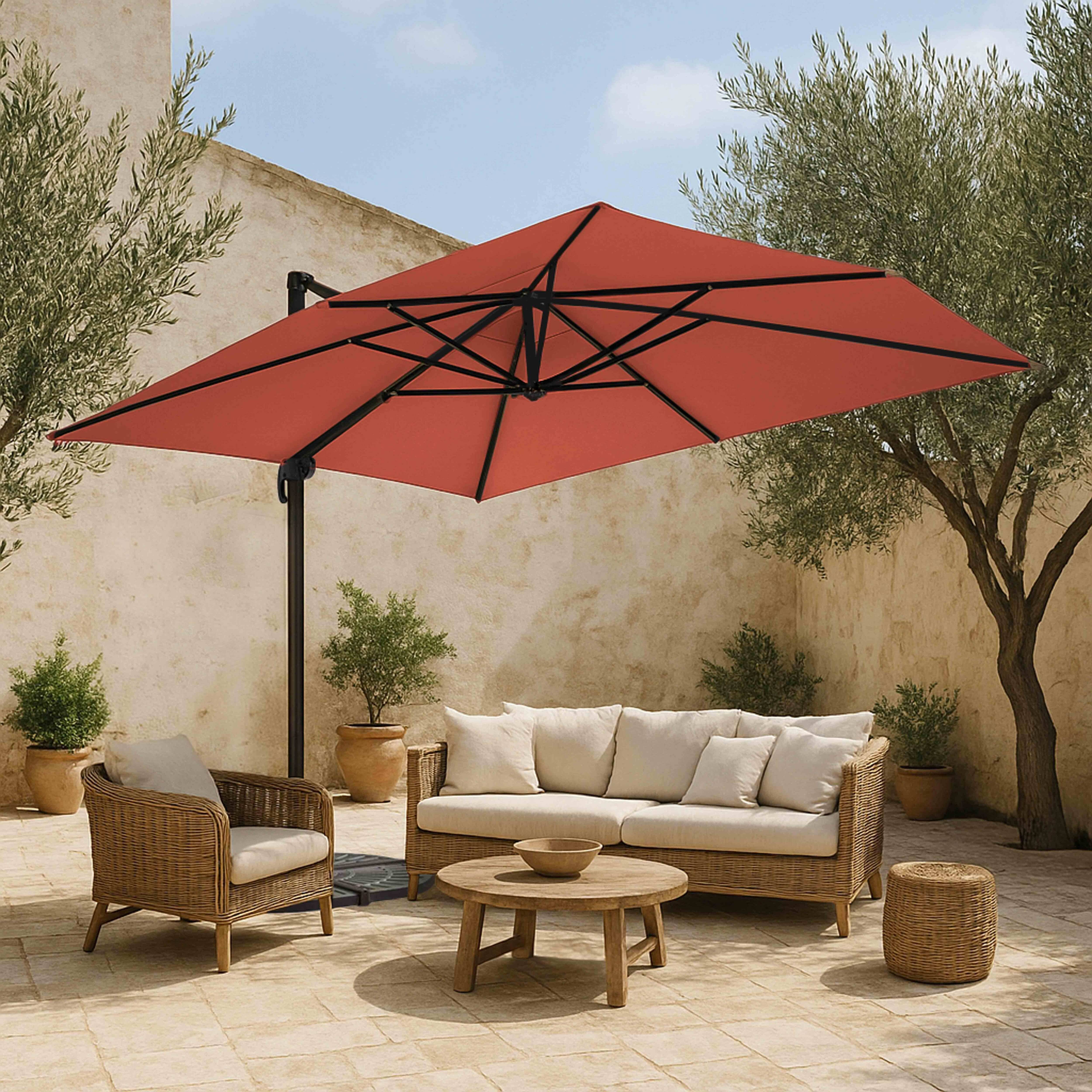 Oviala - Parasol déporté 3x4m inclinable rotatif + 4 dalles lestées terracotta  Caserta - Oviala - Image 2