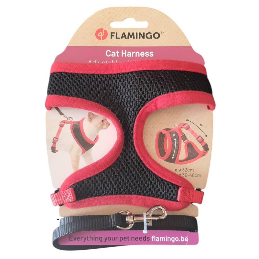 Harnais pour chat, couleur noir et rouge, taille M, réglable - Image 3