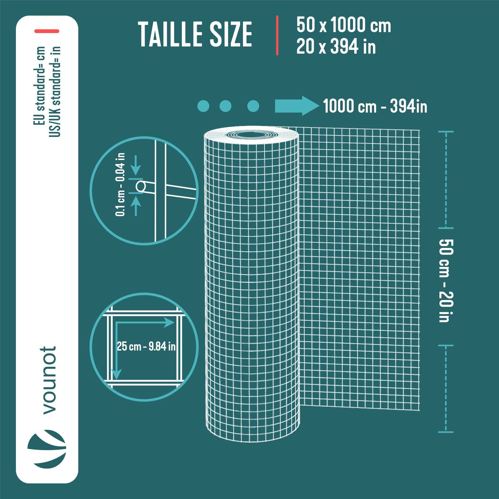 Grillage soudé galvanisé rouleau 0.5x10m - Maille 25mm Fil 1mm - Treillis et clôture métallique VOUNOT® - Image 3