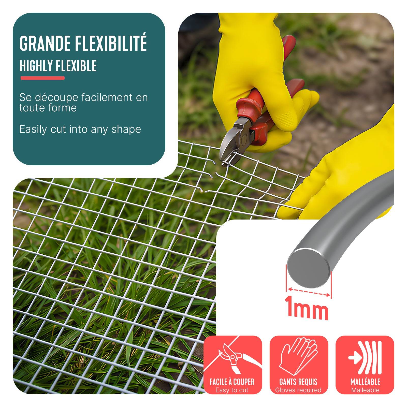 Grillage soudé galvanisé rouleau 0.5x10m - Maille 25mm Fil 1mm - Treillis et clôture métallique VOUNOT® - Image 6