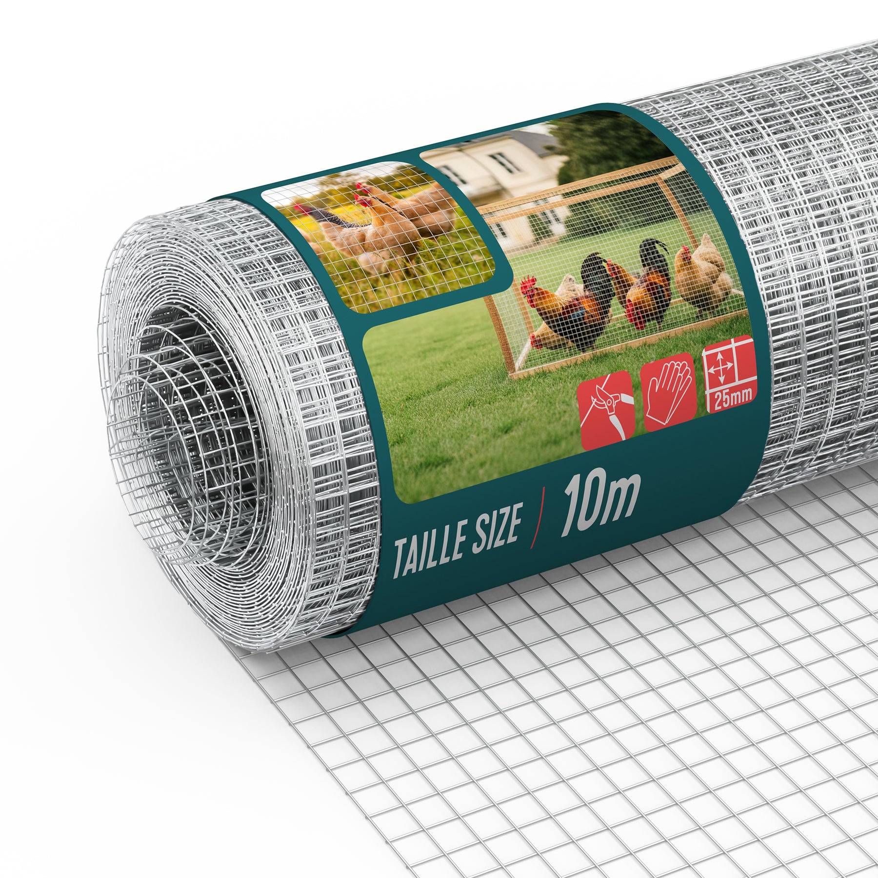Grillage soudé galvanisé rouleau 0.5x10m - Maille 25mm Fil 1mm - Treillis et clôture métallique VOUNOT® - Image 1