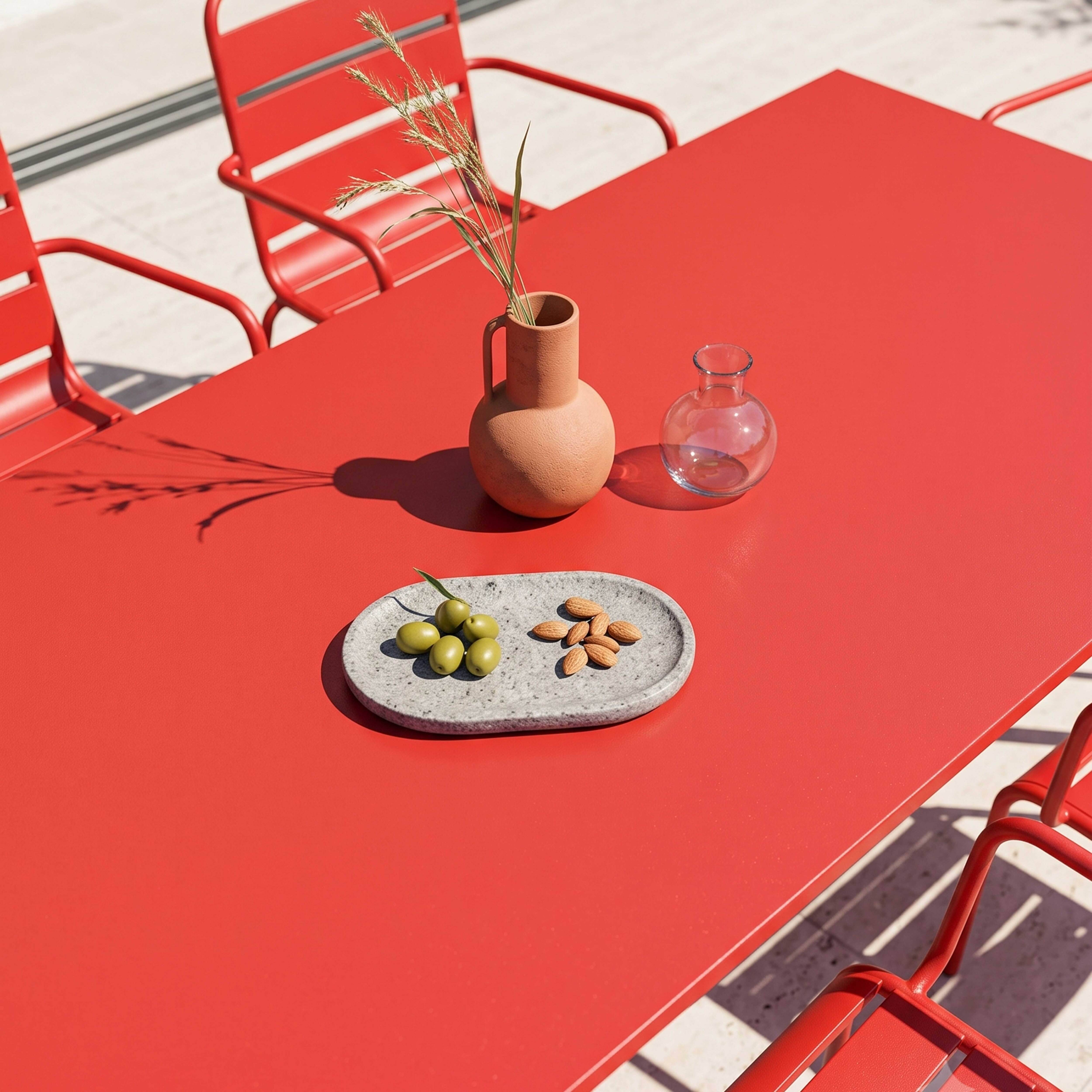 Oviala - Ensemble table de jardin et 6 fauteuils en métal rouge Palavas - Oviala - Image 3