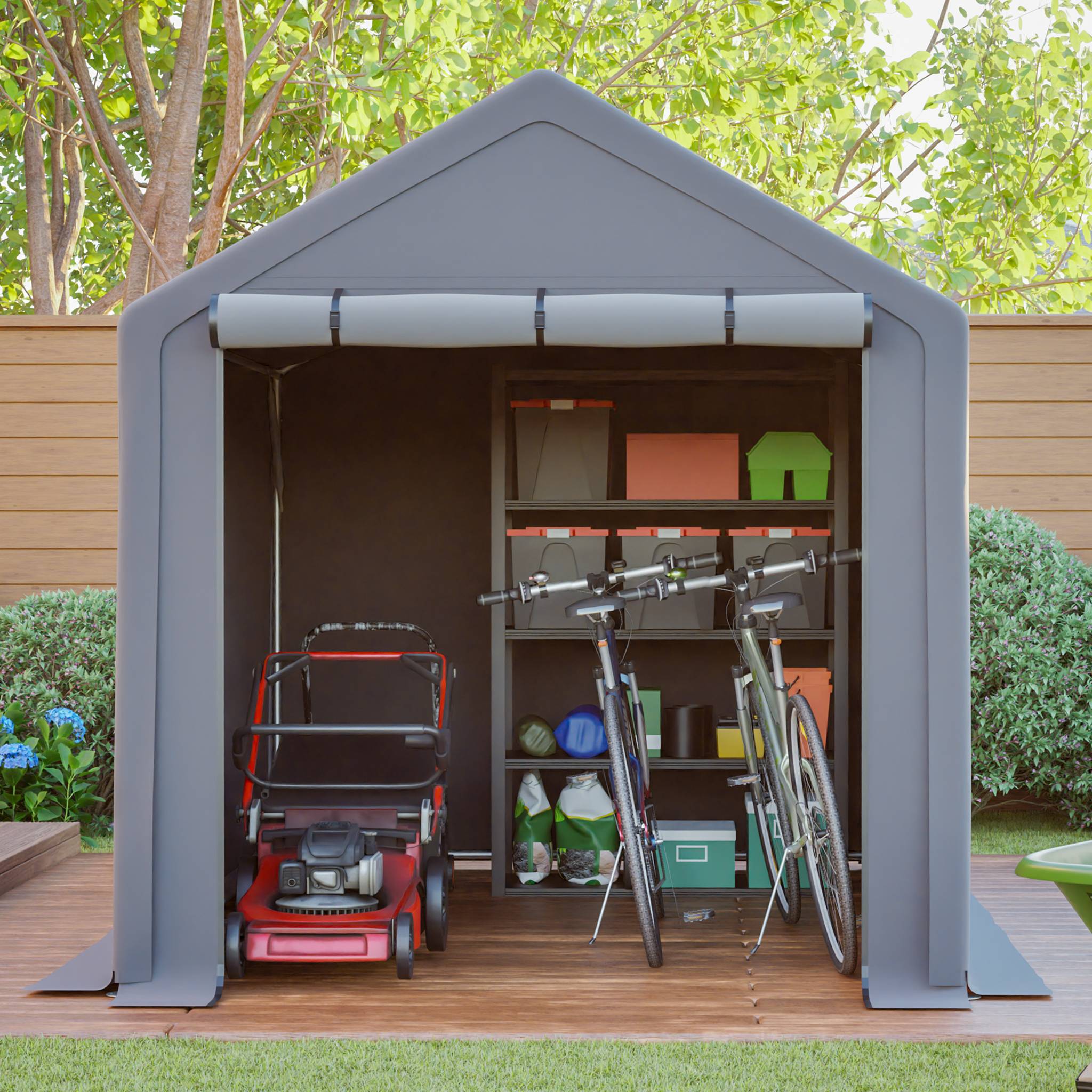 Carport vélo/stockage 296×190×200 cm, bâche imperméable anti-UV, acier galvanisé gris - Image 3