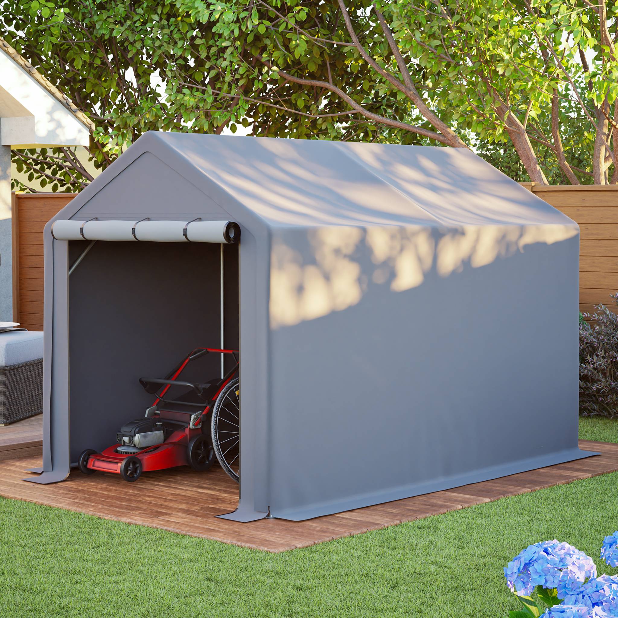 Carport vélo/stockage 296×190×200 cm, bâche imperméable anti-UV, acier galvanisé gris - Image 4
