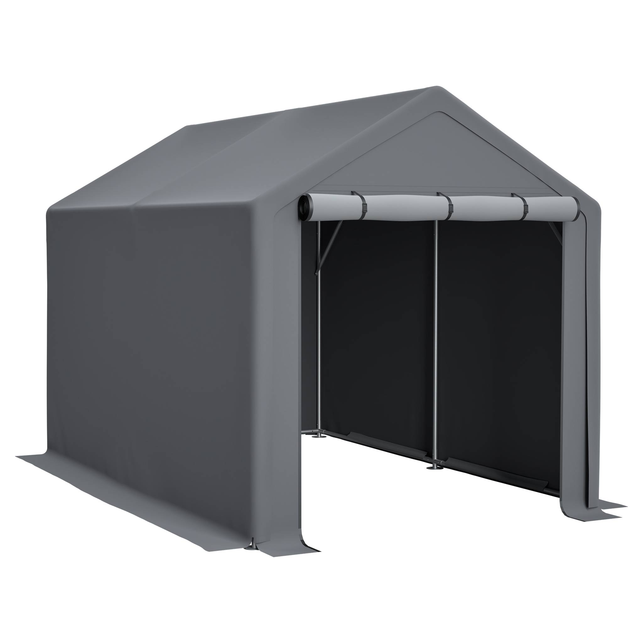 Carport vélo/stockage 296×190×200 cm, bâche imperméable anti-UV, acier galvanisé gris - Image 8