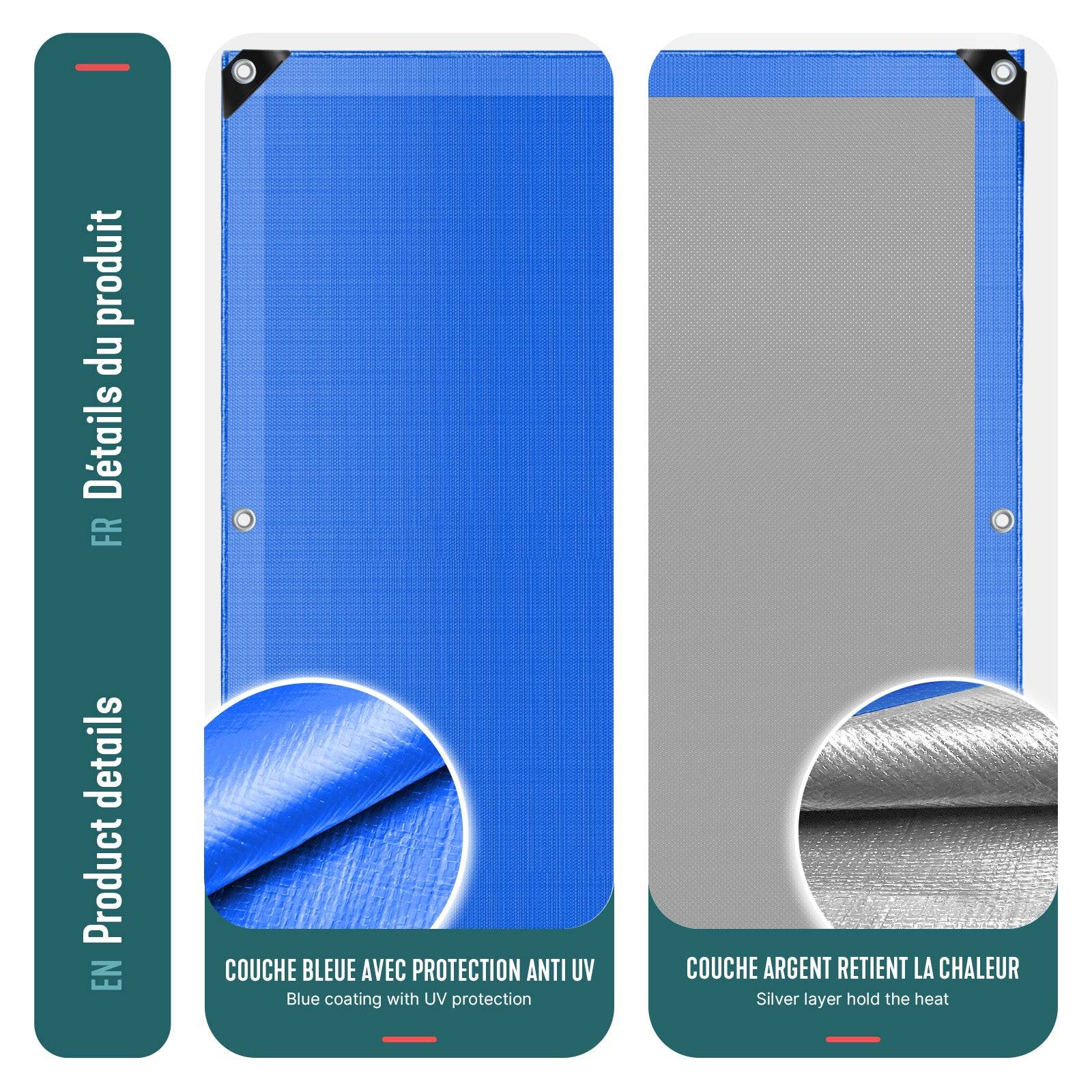 Bâche De Protection 3x7m 60g Bleu - Bâche Imperméable Avec Œillets Renforcée