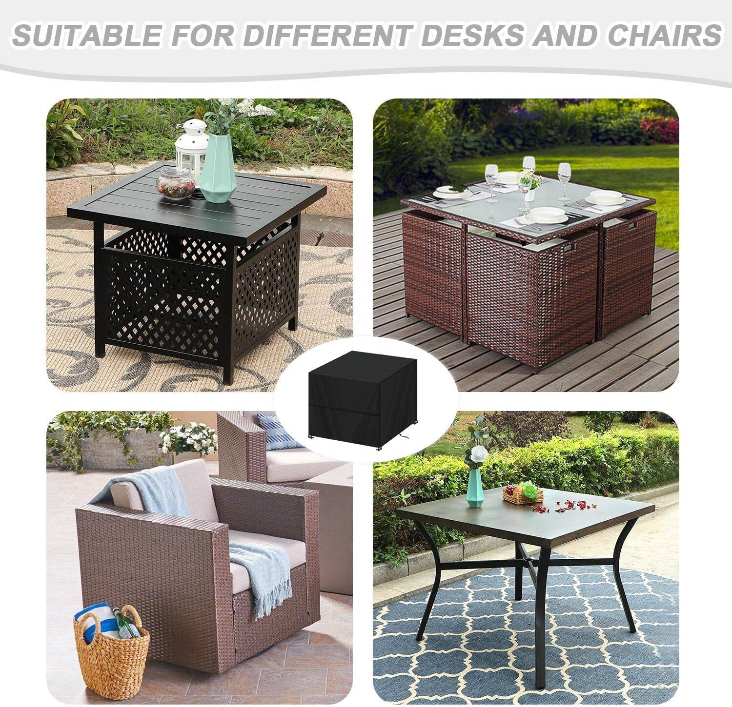 IntiMeg - Housse de table basse de jardin, 80 x 80 x 80 cm, housse de protection pour table de jardin, housse de brasero carré, tissu Oxford 420D, imperméable - Image 5