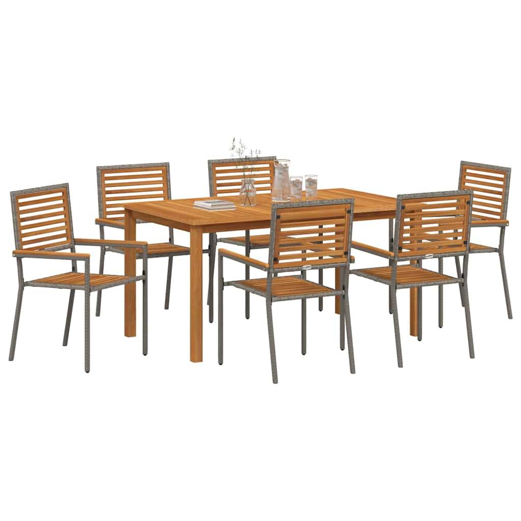 Ensemble Table et Chaises de Jardin 6 Places en Poly Rotin Empilable pour Extérieur Gris – ComfortXL Outdoor Living - Image 3