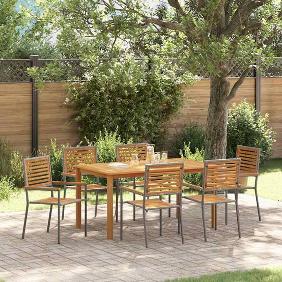 Ensemble Table et Chaises de Jardin 6 Places en Poly Rotin Empilable pour Extérieur Gris – ComfortXL Outdoor Living - Image 1
