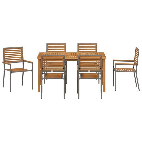 Ensemble Table et Chaises de Jardin 6 Places en Poly Rotin Empilable pour Extérieur Gris – ComfortXL Outdoor Living - Image 7