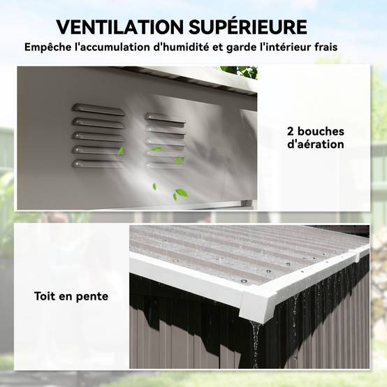Abri de Jardin en Métal Adossable Toit Incliné 2 Grilles d'Aération Anti-UV 163 x 90 x 179 cm - Image 8