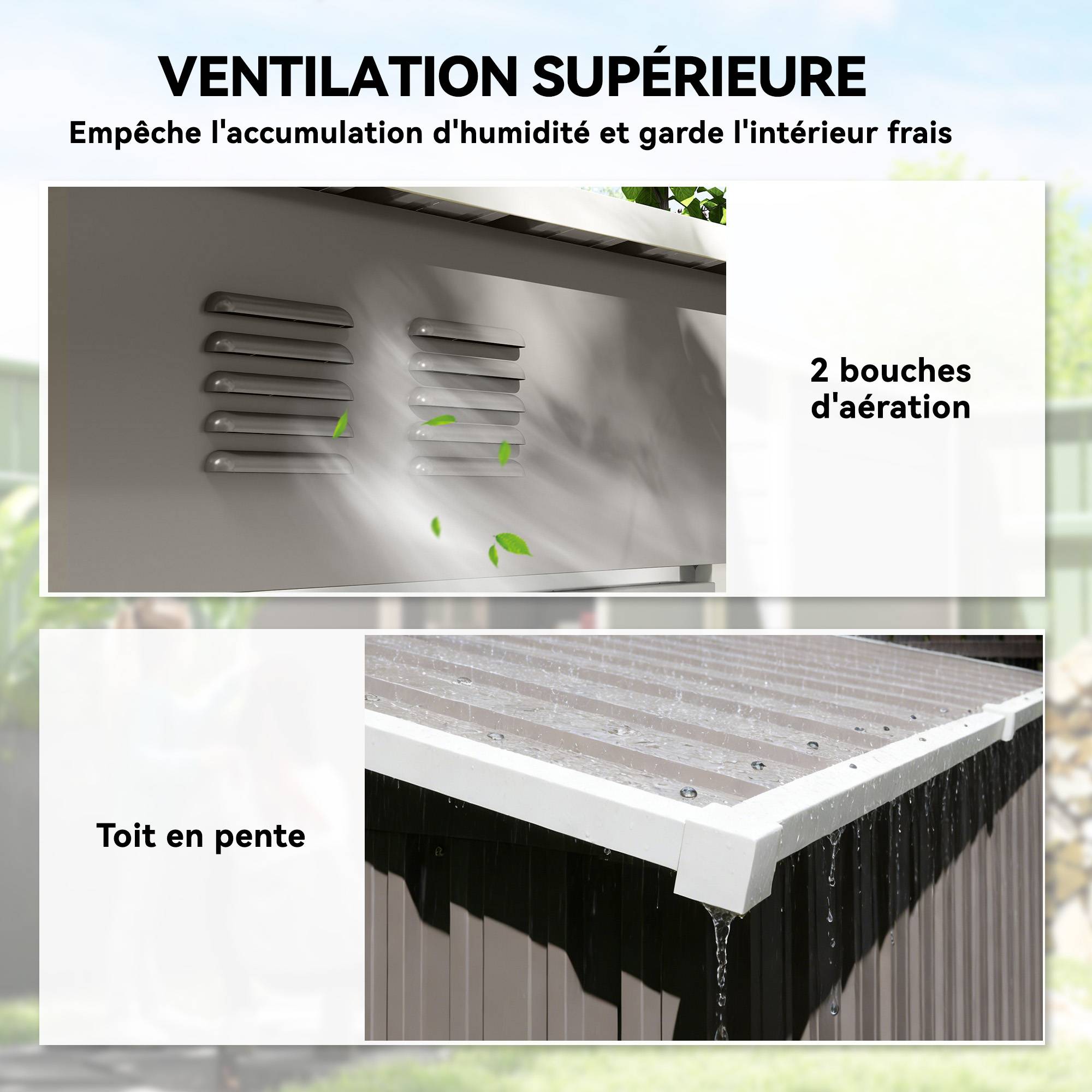 Abri de Jardin en Métal Adossable Toit Incliné 2 Grilles d'Aération Anti-UV 163 x 90 x 179 cm - Image 8