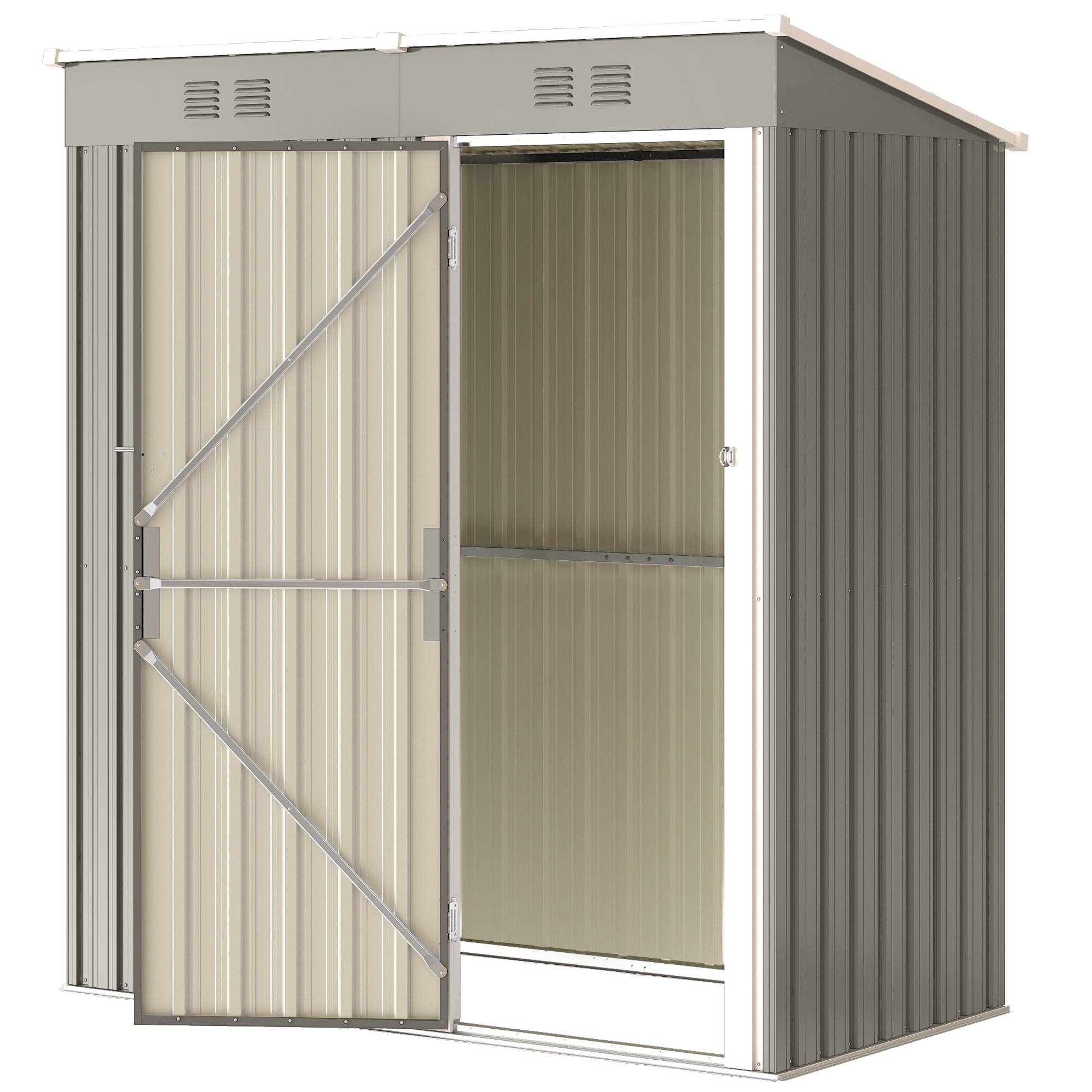 Abri de Jardin en Métal Adossable Toit Incliné 2 Grilles d'Aération Anti-UV 163 x 90 x 179 cm - Image 2
