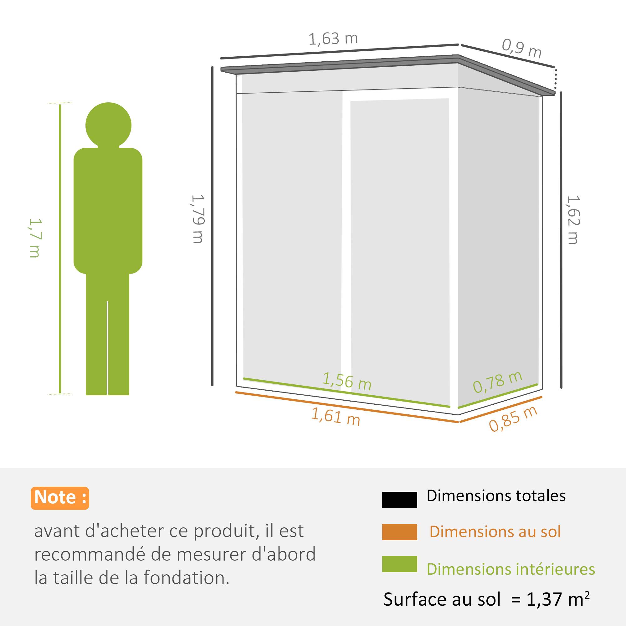 Abri de Jardin en Métal Adossable Toit Incliné 2 Grilles d'Aération Anti-UV 163 x 90 x 179 cm - Image 5