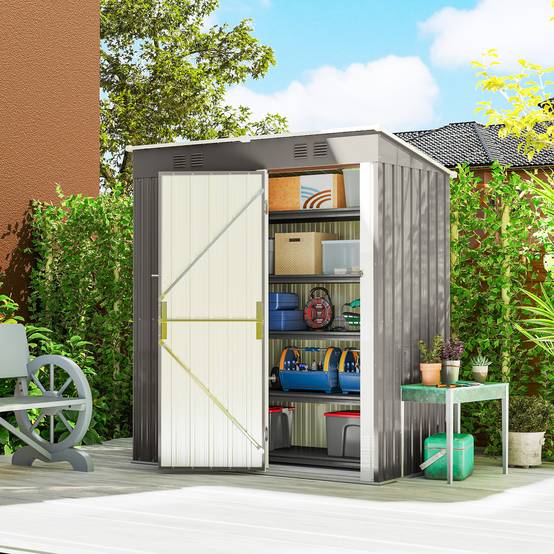 Abri de Jardin en Métal Adossable Toit Incliné 2 Grilles d'Aération Anti-UV 163 x 90 x 179 cm - Image 4