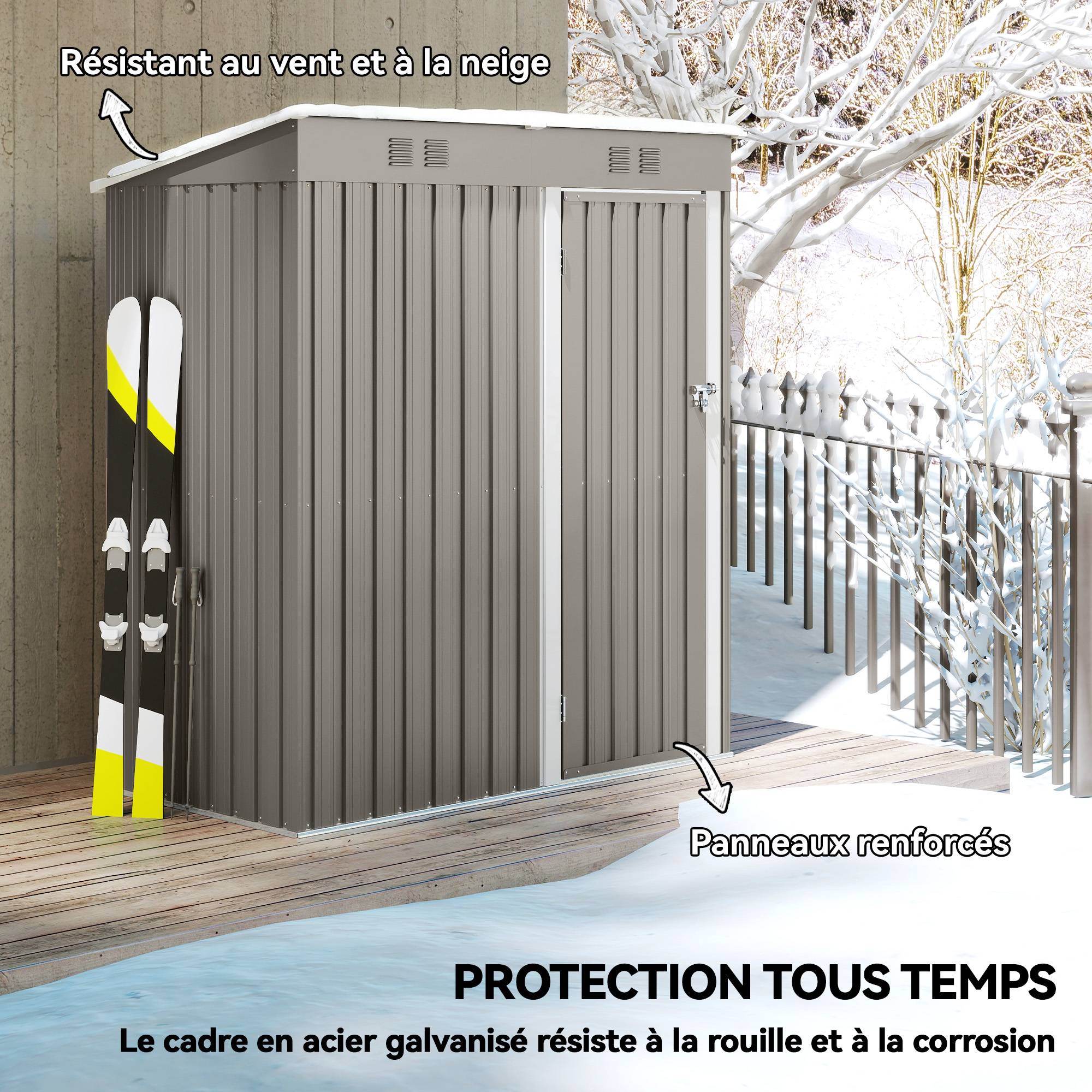 Abri de Jardin en Métal Adossable Toit Incliné 2 Grilles d'Aération Anti-UV 163 x 90 x 179 cm - Image 7