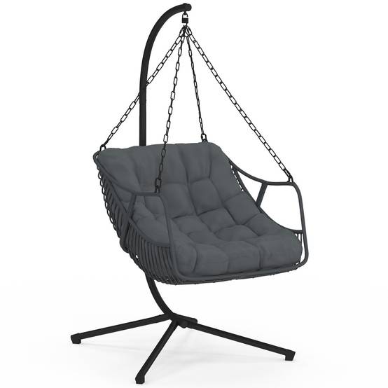 Fauteuil suspendu relax LOA ajouré effet rotin gris avec coussin gris - Image 2