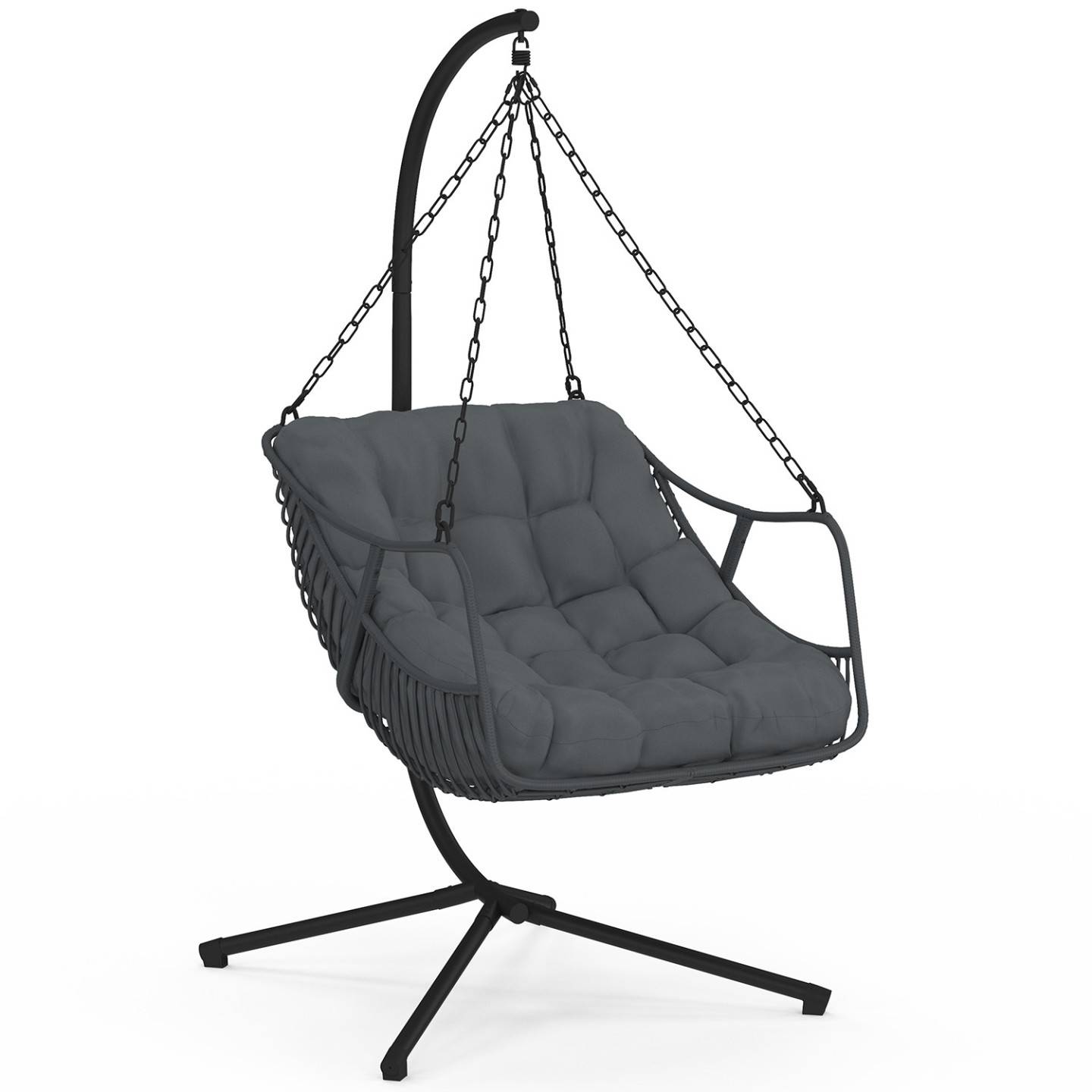 Fauteuil suspendu relax LOA ajouré effet rotin gris avec coussin gris - Image 2