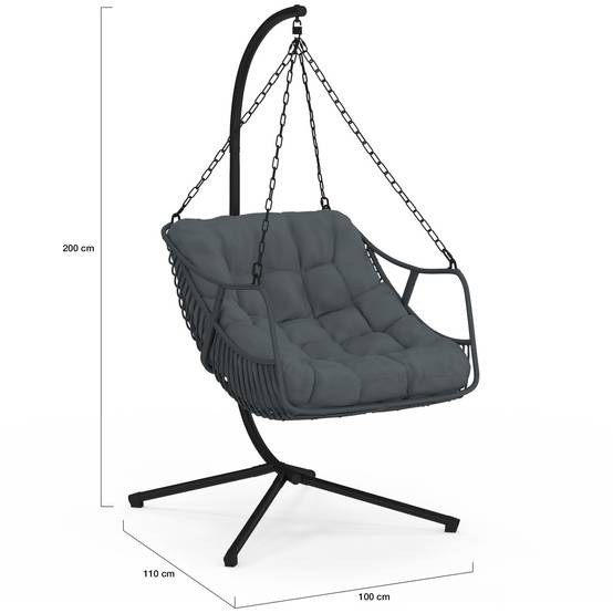 Fauteuil suspendu relax LOA ajouré effet rotin gris avec coussin gris - Image 4