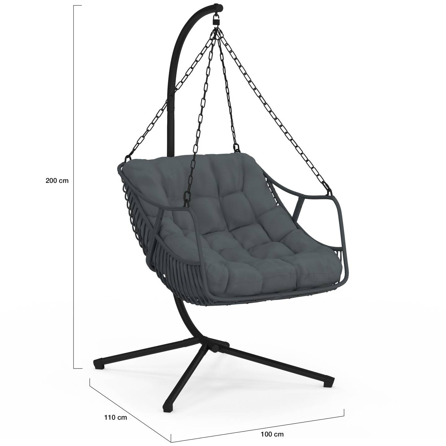 Fauteuil suspendu relax LOA ajouré effet rotin gris avec coussin gris - Image 4
