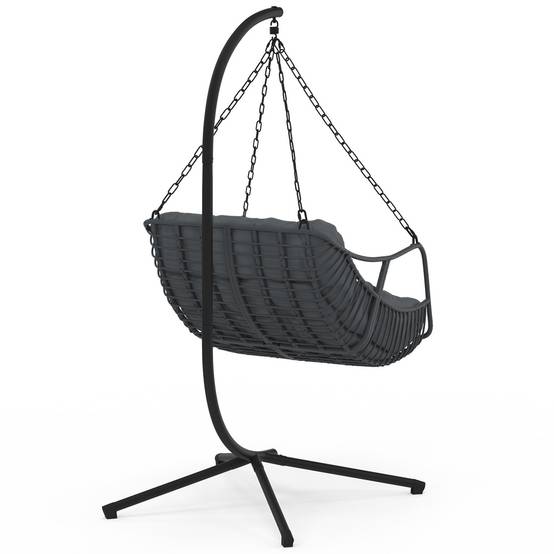 Fauteuil suspendu relax LOA ajouré effet rotin gris avec coussin gris - Image 6