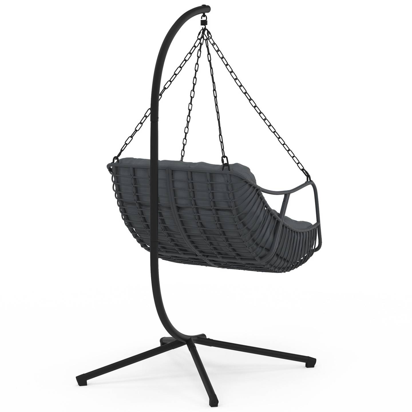 Fauteuil suspendu relax LOA ajouré effet rotin gris avec coussin gris - Image 6