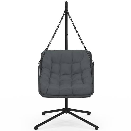 Fauteuil suspendu relax LOA ajouré effet rotin gris avec coussin gris - Image 5