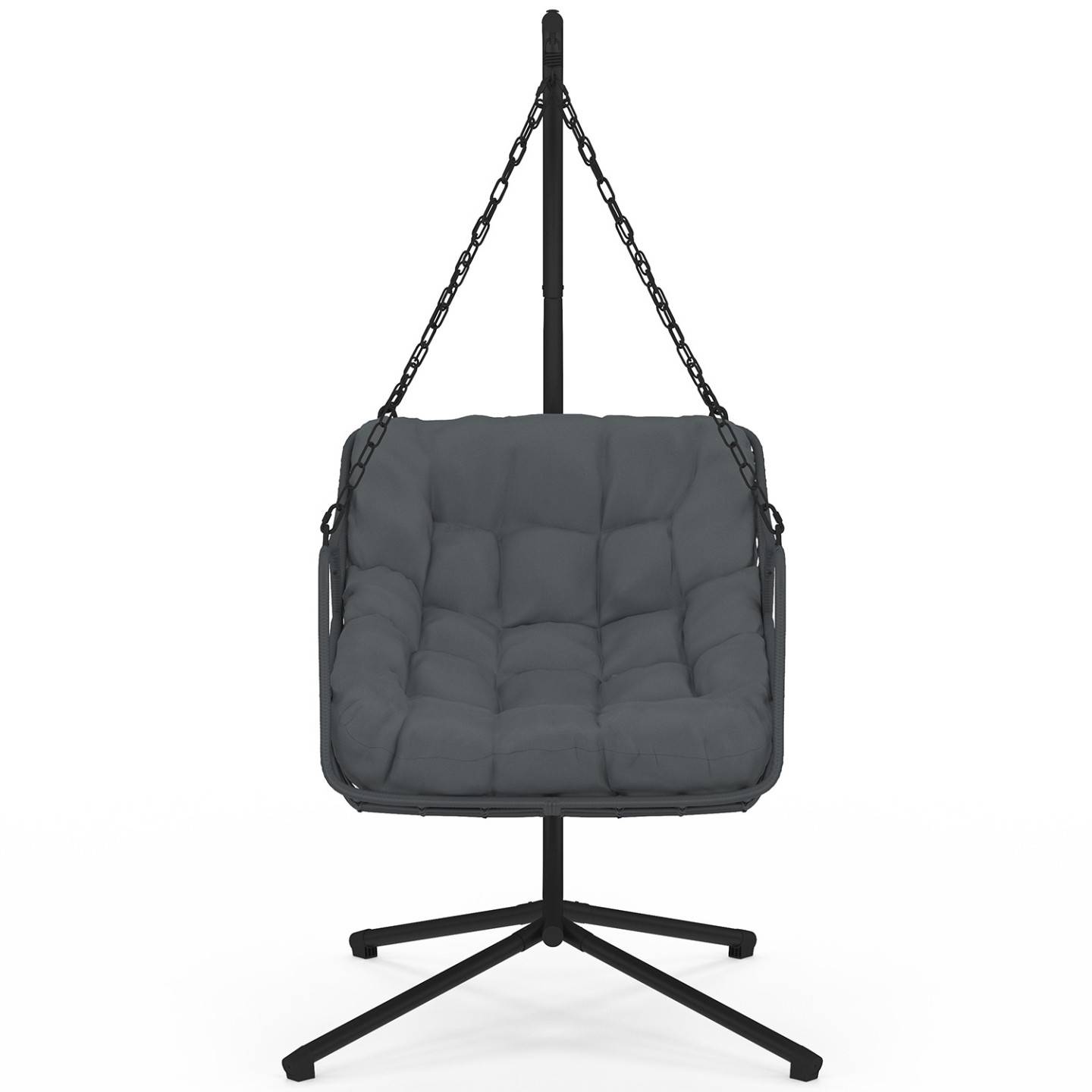 Fauteuil suspendu relax LOA ajouré effet rotin gris avec coussin gris - Image 5