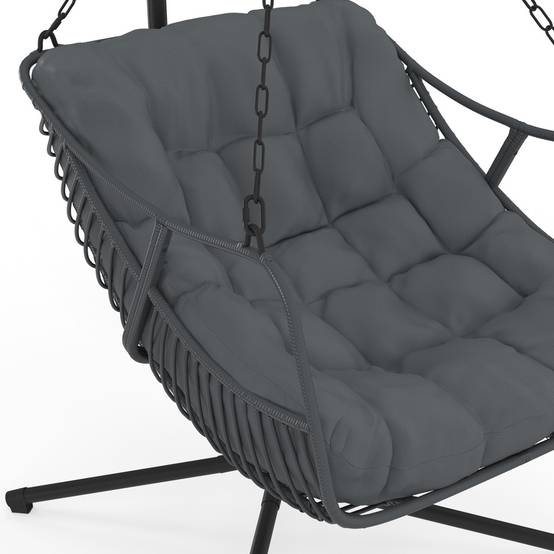 Fauteuil suspendu relax LOA ajouré effet rotin gris avec coussin gris - Image 7