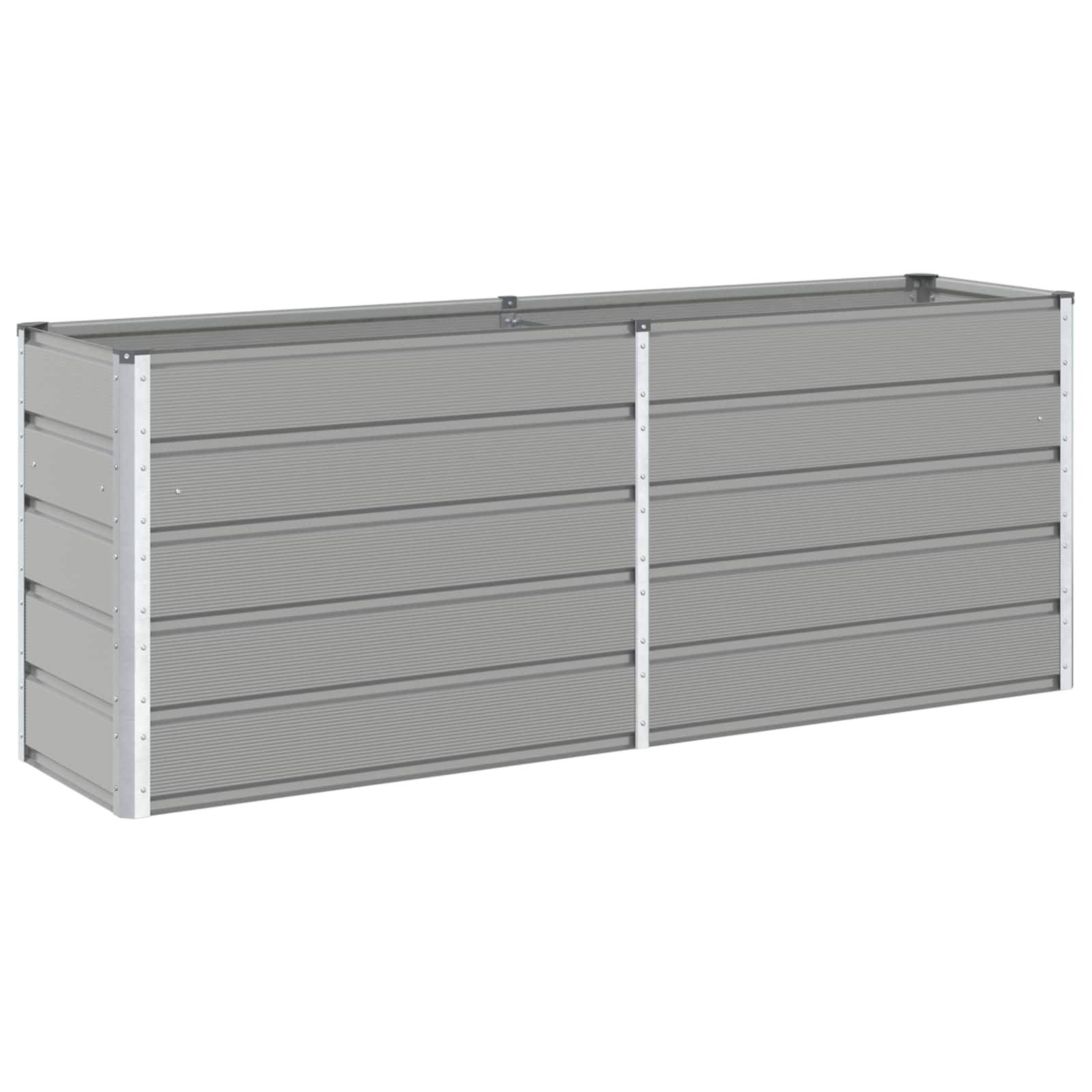 Jardinière rectangulaire moderne polyvalente usage extérieur 195 x 50 x 77 cm en acier galvanisé gris clair - Image 1