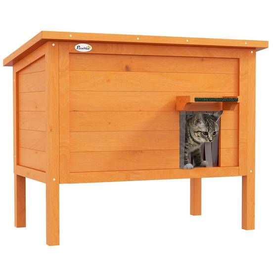 Niche pour chat bois orange et vert 85 x 50 x 68.5 cm - PANGIVO - Image 1