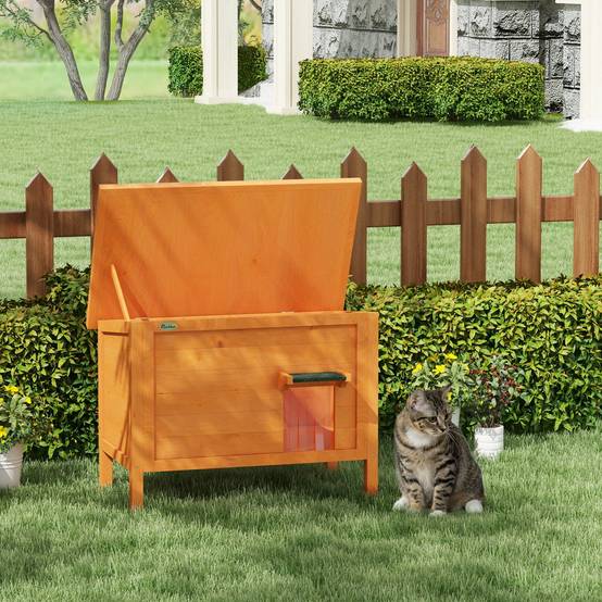 Niche pour chat bois orange et vert 85 x 50 x 68.5 cm - PANGIVO - Image 3