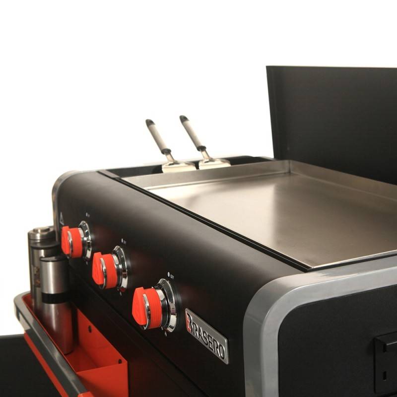 Brasero - Plancha Lola sur chariot - BRASERO - 3 feux à gaz - Plaque de cuisson Inox - 68,5 x 35,50 cm - 7,2 KW - Image 3