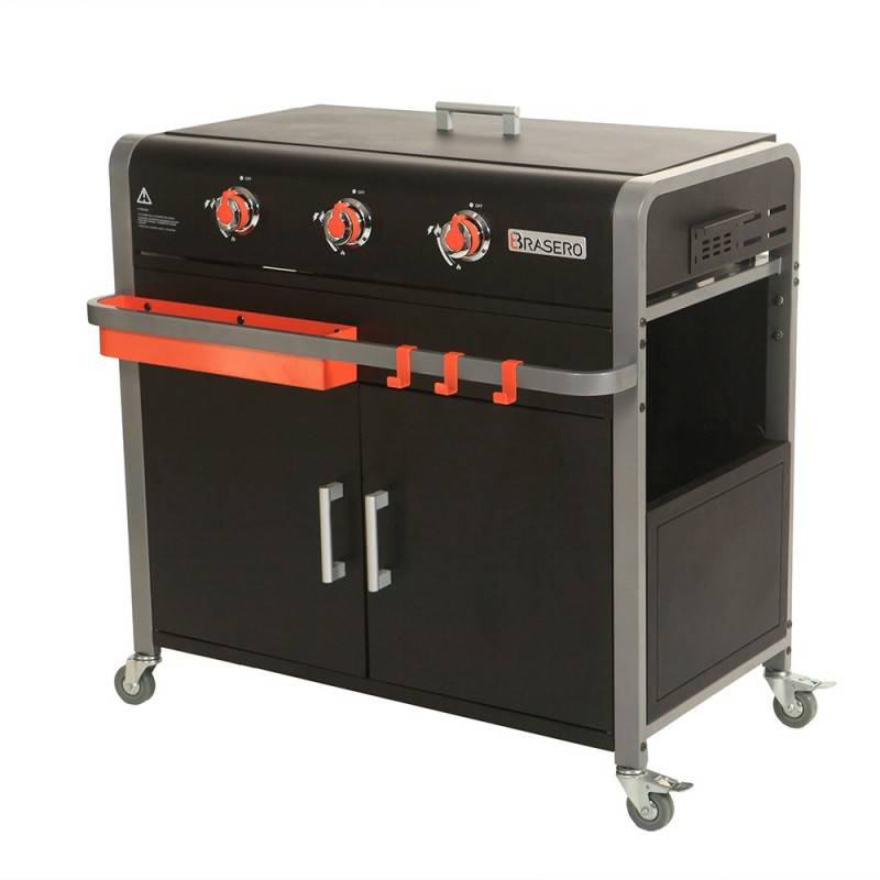Brasero - Plancha Lola sur chariot - BRASERO - 3 feux à gaz - Plaque de cuisson Inox - 68,5 x 35,50 cm - 7,2 KW - Image 7